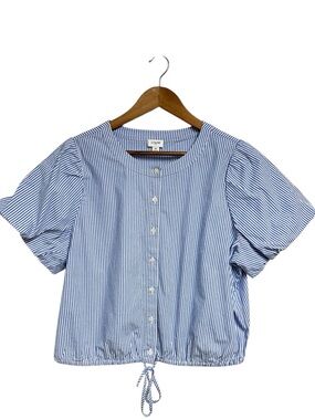 J. Crew Striped puff-sleeve tie-waist top Blue White Size XL CK751